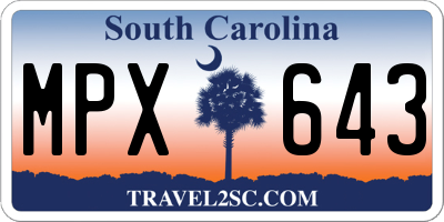 SC license plate MPX643