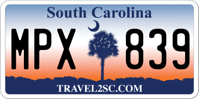 SC license plate MPX839