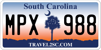 SC license plate MPX988