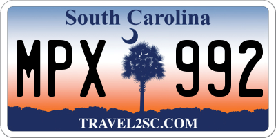SC license plate MPX992