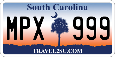 SC license plate MPX999