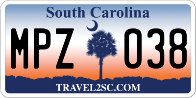 SC license plate MPZ038
