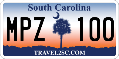 SC license plate MPZ100