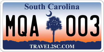 SC license plate MQA003