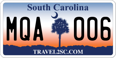 SC license plate MQA006