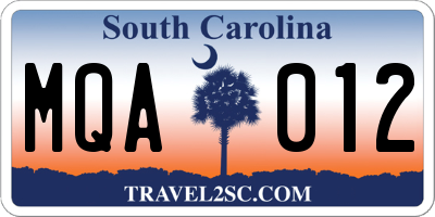 SC license plate MQA012