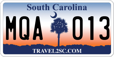 SC license plate MQA013