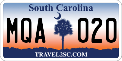 SC license plate MQA020