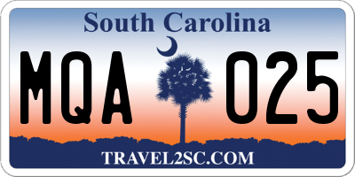 SC license plate MQA025