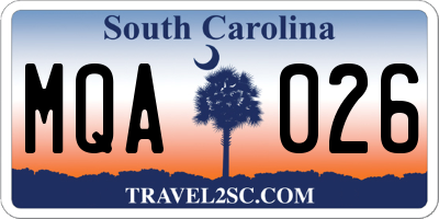 SC license plate MQA026