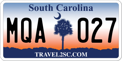 SC license plate MQA027