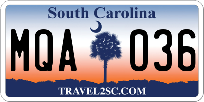 SC license plate MQA036