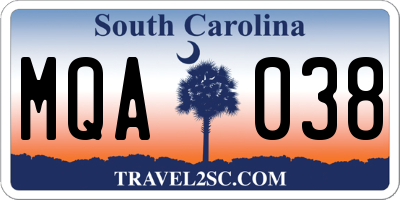 SC license plate MQA038