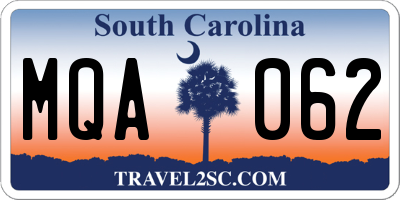 SC license plate MQA062
