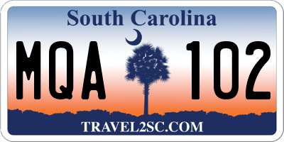 SC license plate MQA102