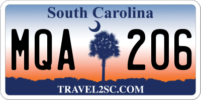 SC license plate MQA206