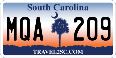 SC license plate MQA209