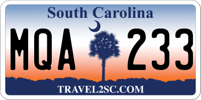SC license plate MQA233