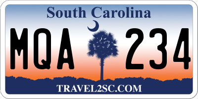 SC license plate MQA234