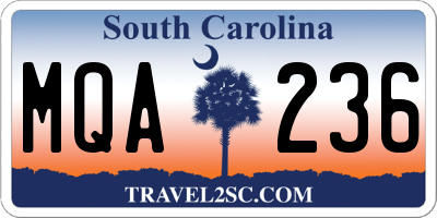 SC license plate MQA236