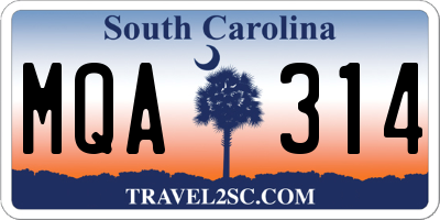 SC license plate MQA314