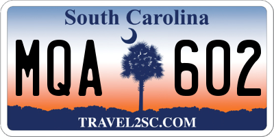 SC license plate MQA602
