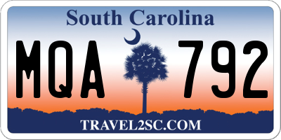 SC license plate MQA792