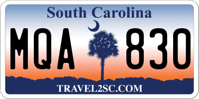 SC license plate MQA830