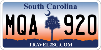 SC license plate MQA920