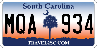 SC license plate MQA934