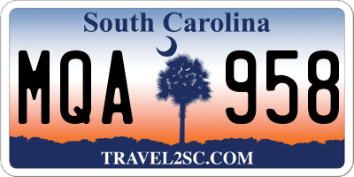 SC license plate MQA958