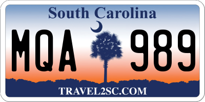 SC license plate MQA989