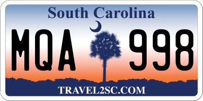 SC license plate MQA998