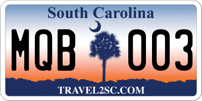 SC license plate MQB003