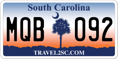 SC license plate MQB092