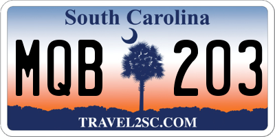 SC license plate MQB203