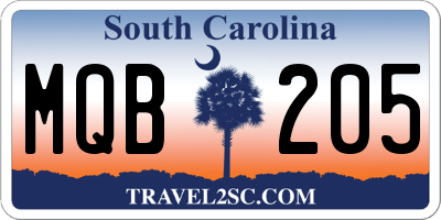 SC license plate MQB205