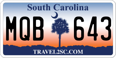 SC license plate MQB643