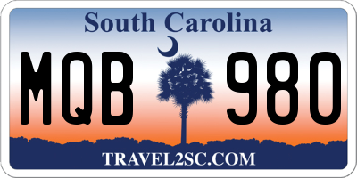 SC license plate MQB980