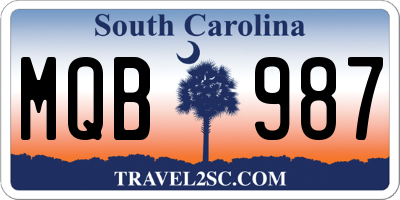 SC license plate MQB987