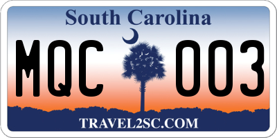 SC license plate MQC003