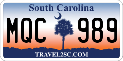 SC license plate MQC989