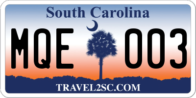 SC license plate MQE003