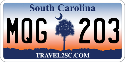 SC license plate MQG203