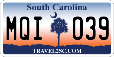SC license plate MQI039