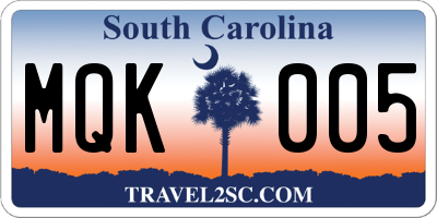 SC license plate MQK005