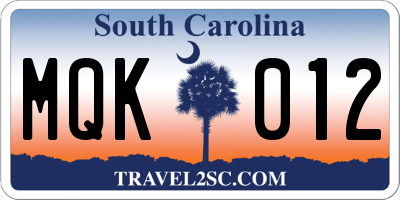 SC license plate MQK012
