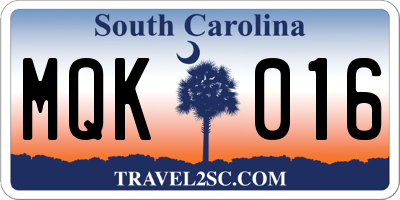 SC license plate MQK016