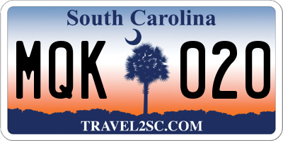 SC license plate MQK020