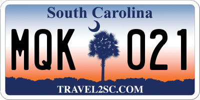 SC license plate MQK021